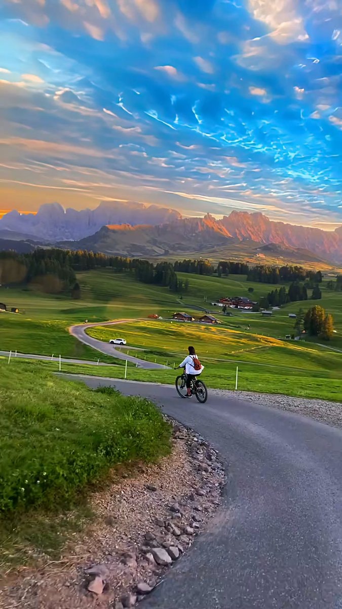 Scenic cycling winding mountain road