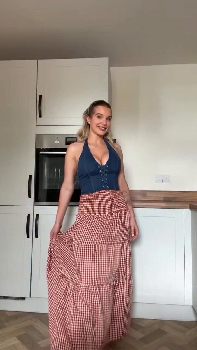 Helen Flanagan denim halter gingham skirt