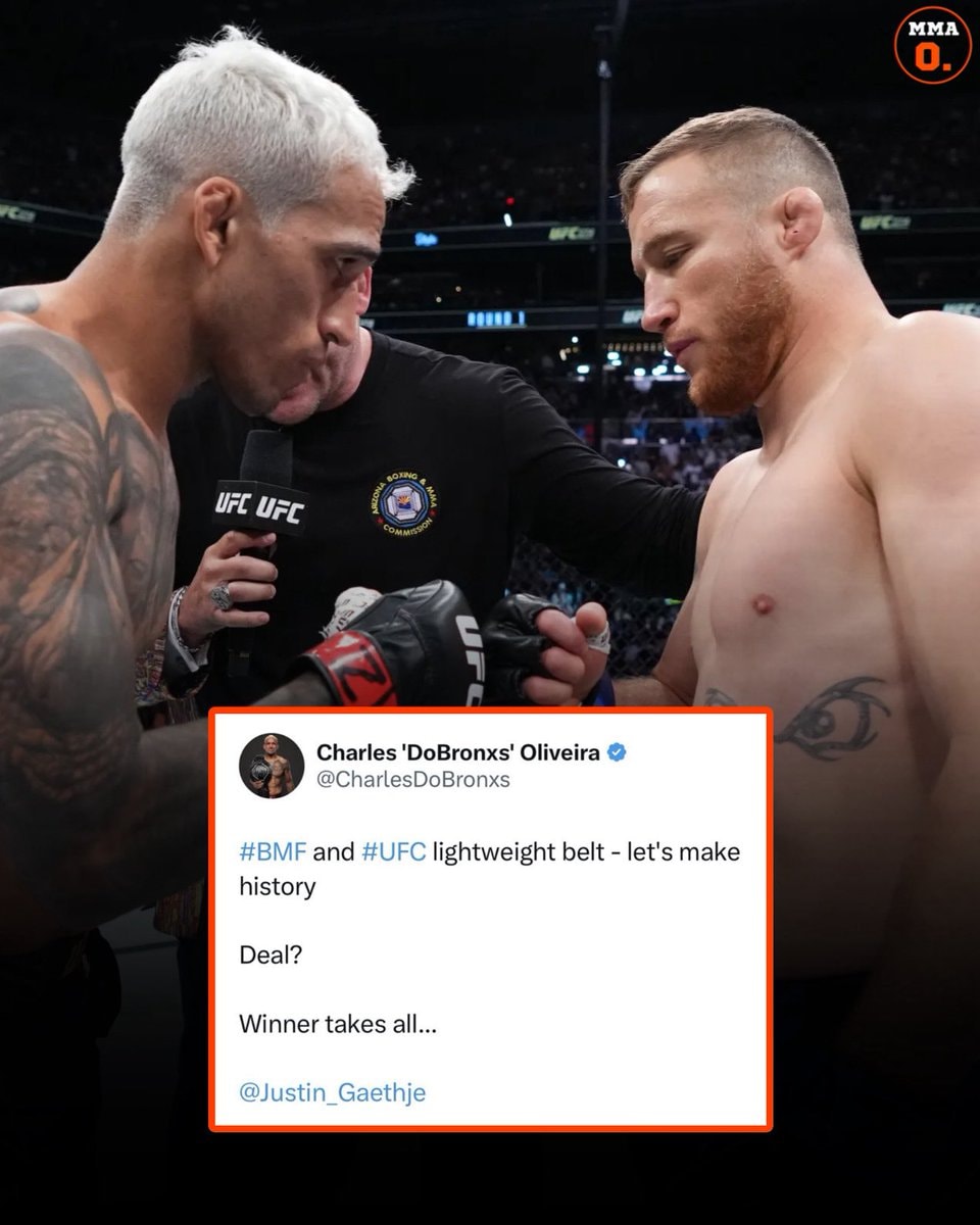Charles Oliveira Justin Gaethje face-off UFC octagon