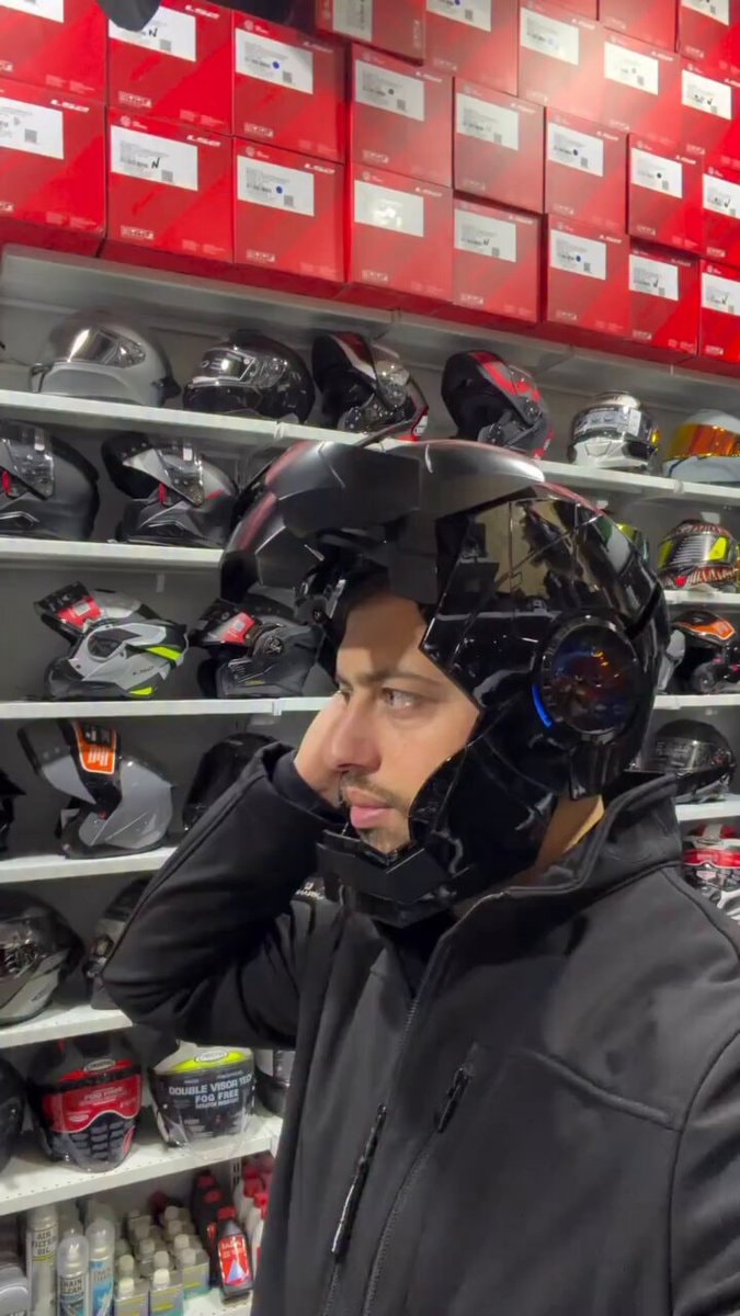futuristic motorcycle helmet try on