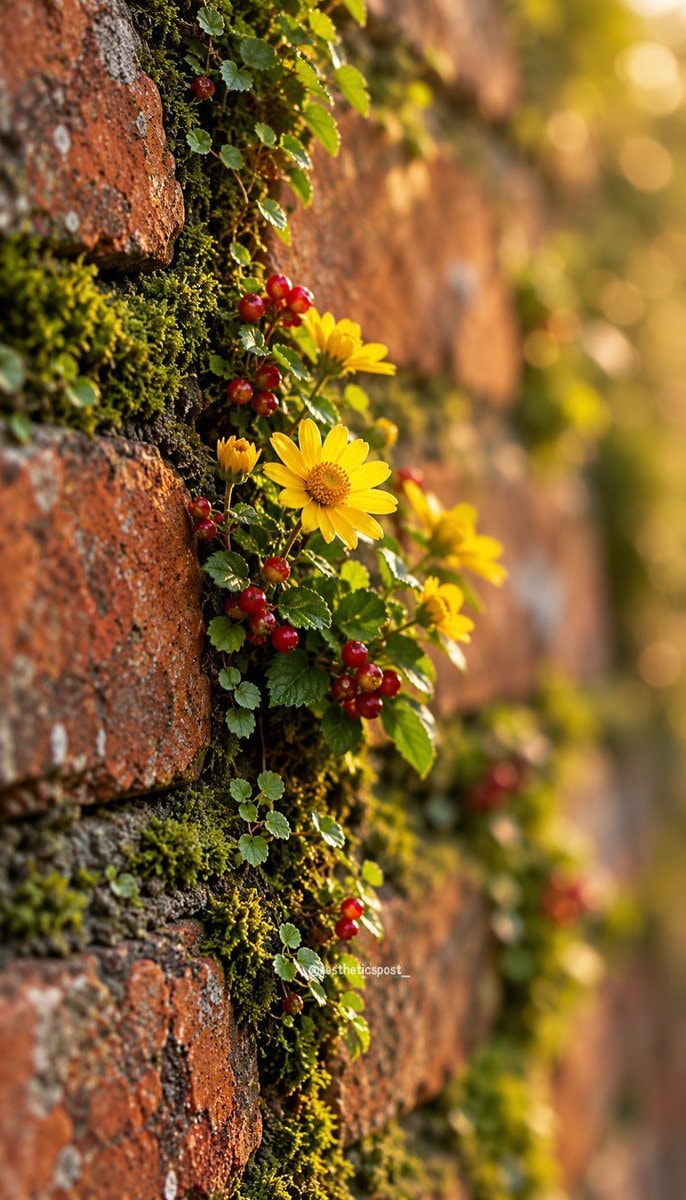 nature on brick wall
