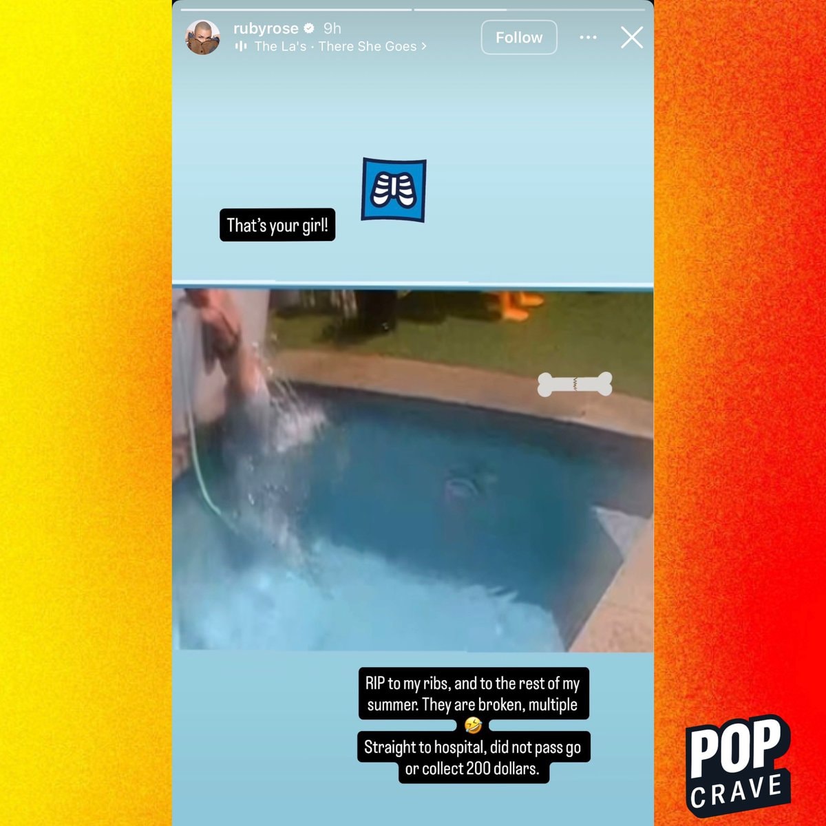 Ruby Rose multiple ribs pool fall (photo 2 of 2)