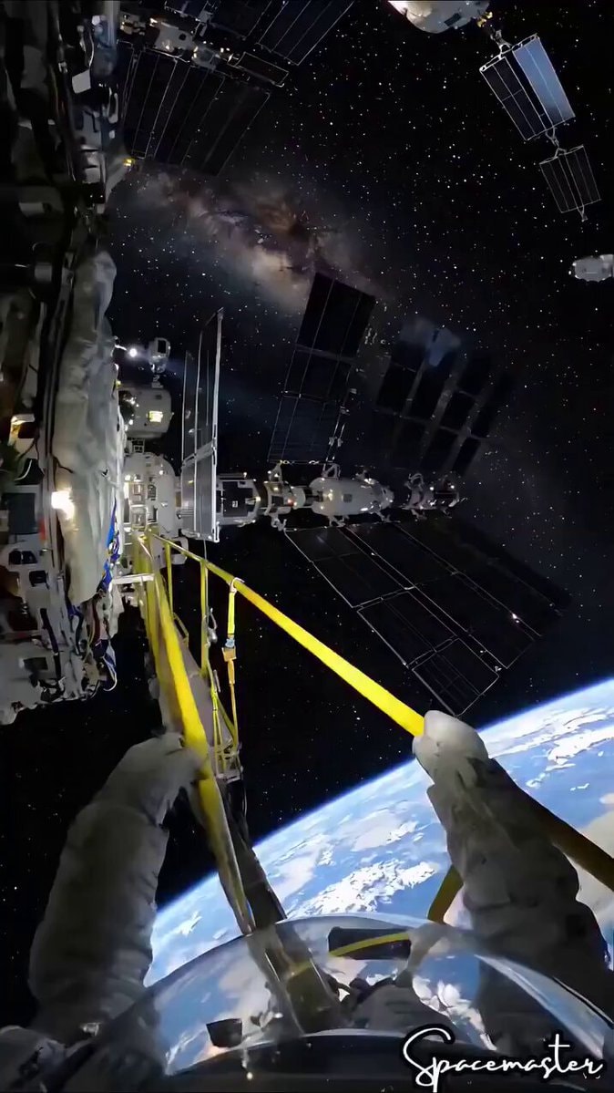 EVA spacewalk Earth view from ISS EVA spacewalk Earth view from ISS