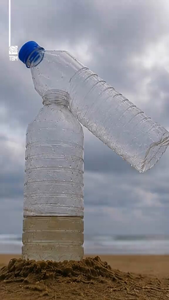 Seawater to fresh water with bottles and sunlight