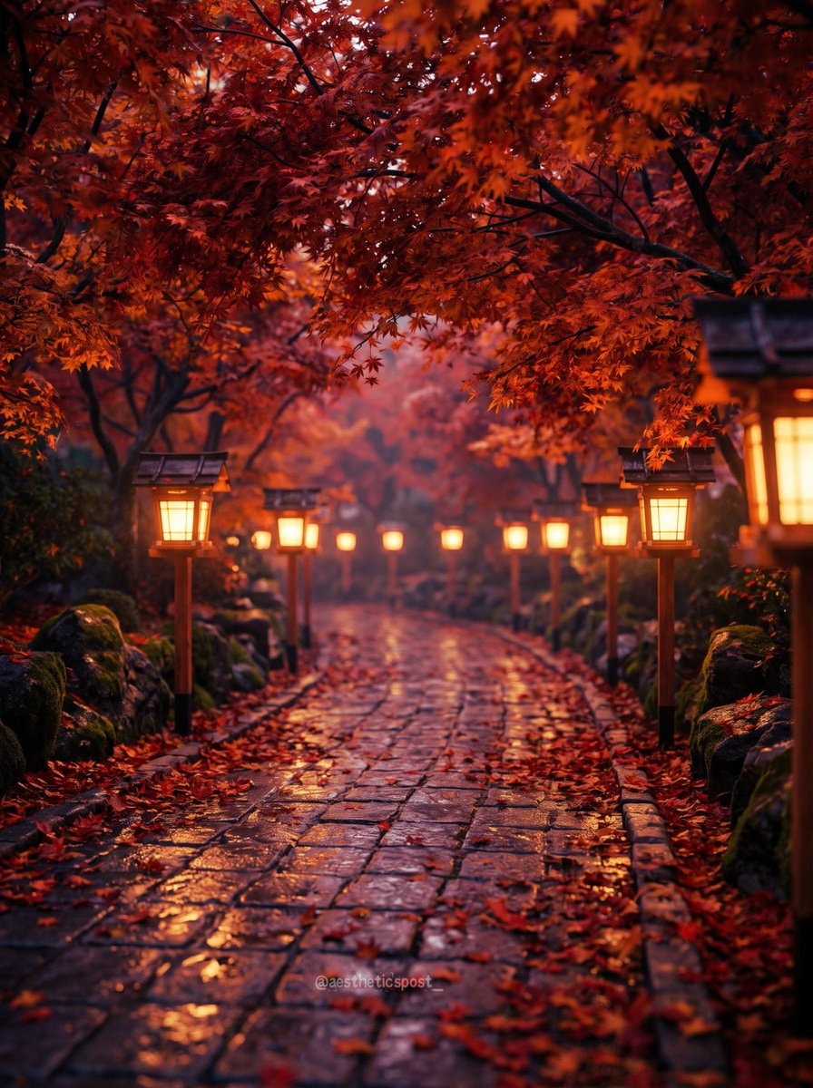 lantern path in autumn