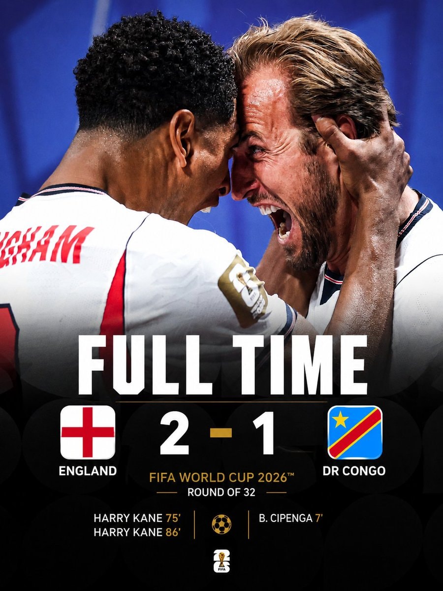 England 2-1 DR Congo Harry Kane brace