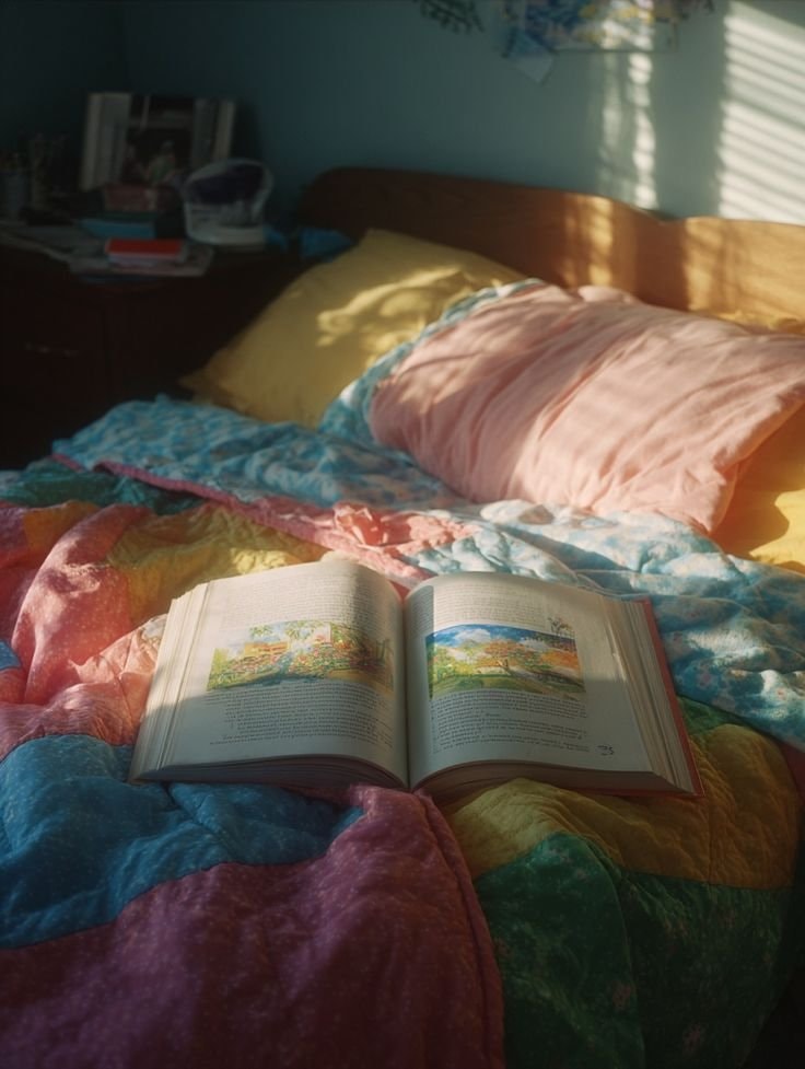 open book with colorful illustrations