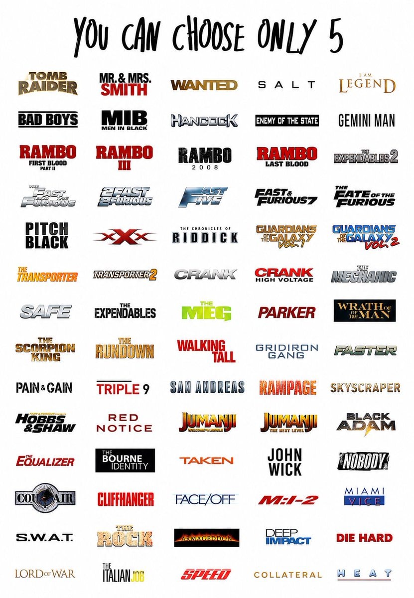 Choose only 5 action movie grid