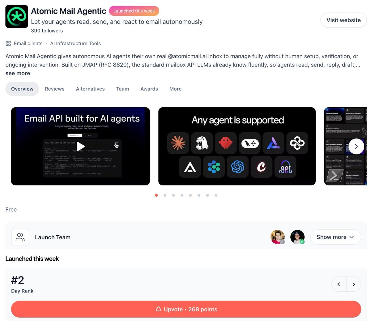 Atomic Mail Agentic Product Hunt launch Atomic Mail Agentic Product Hunt launch