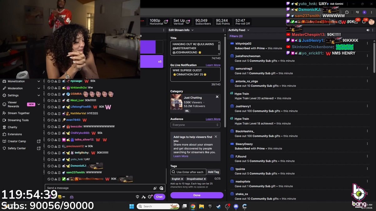 Cinna Subathon milestone