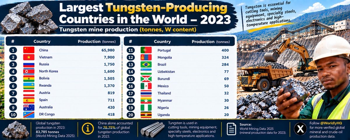2023 Tungsten Production by Country 2023 Tungsten Production by Country