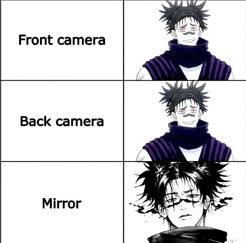 Anime character front back mirror meme