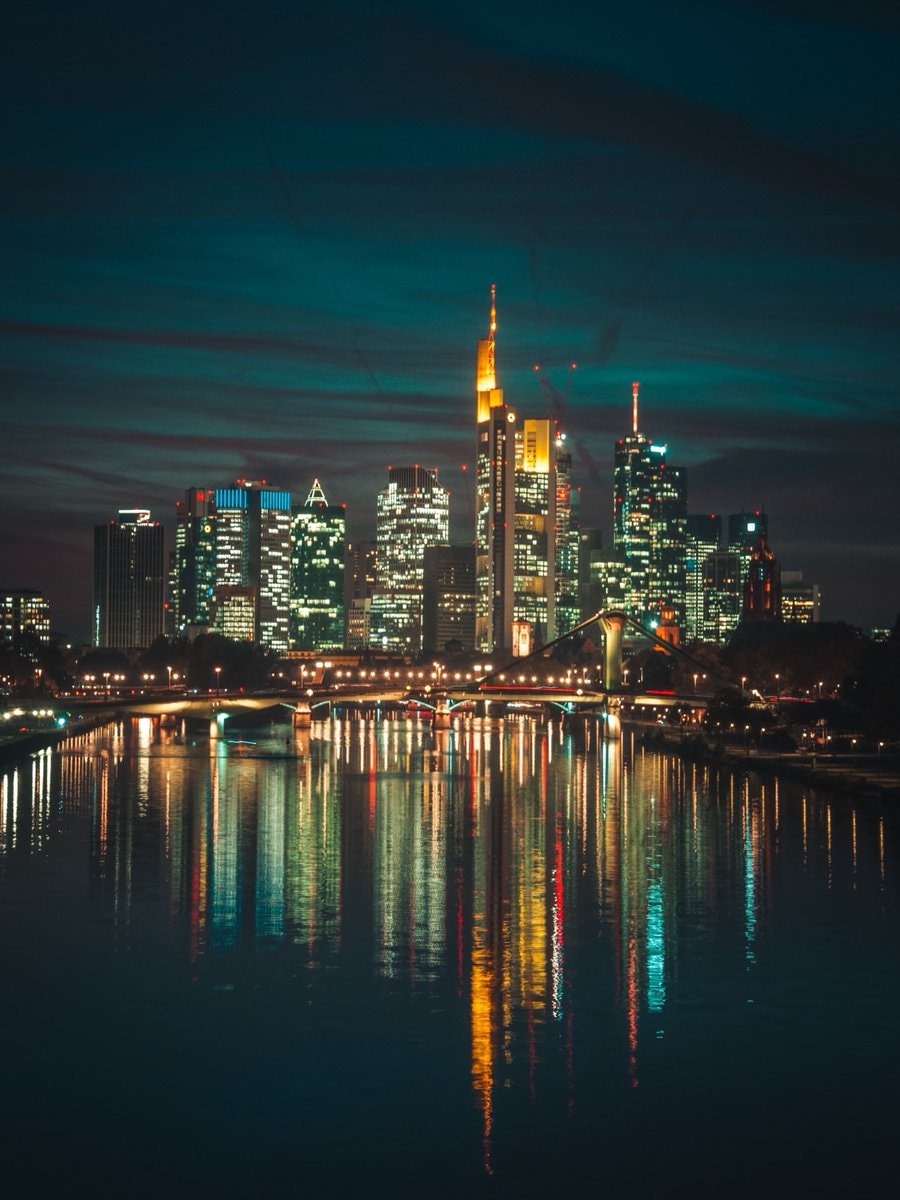 Frankfurt Germany city skyline at night