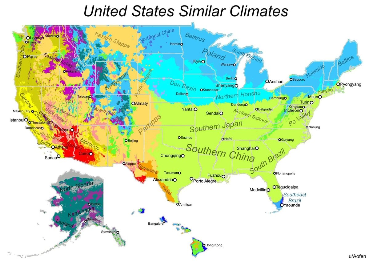 US places with similar climates