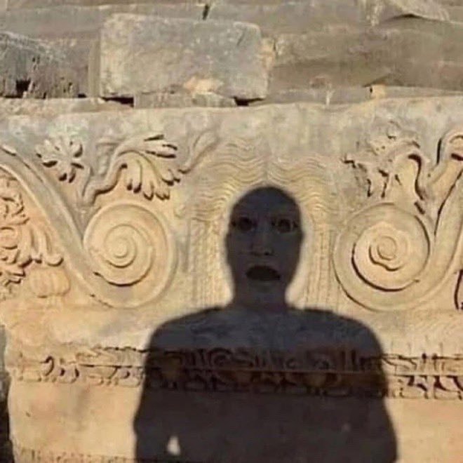 Shocked shadow on ancient ruins