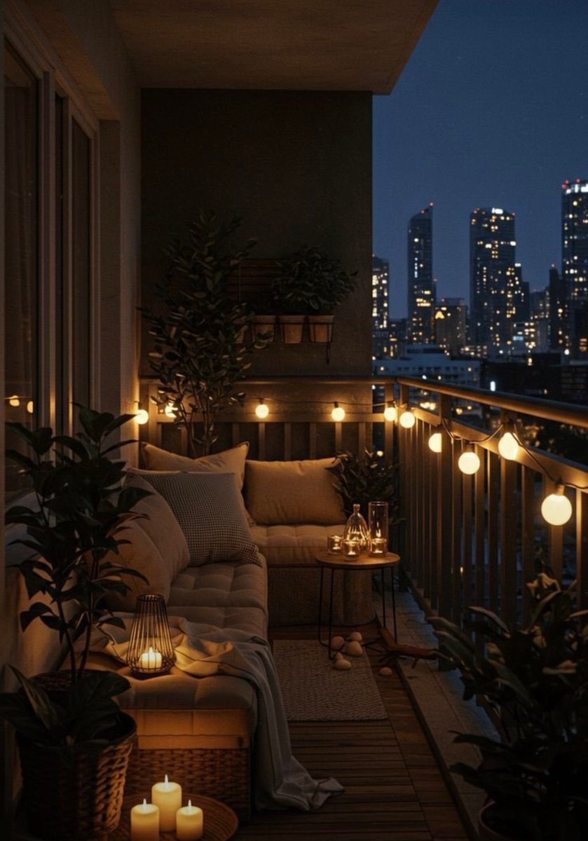 Cozy balcony at night