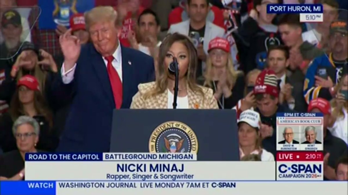 Nicki Minaj speaks at Trump Michigan rally