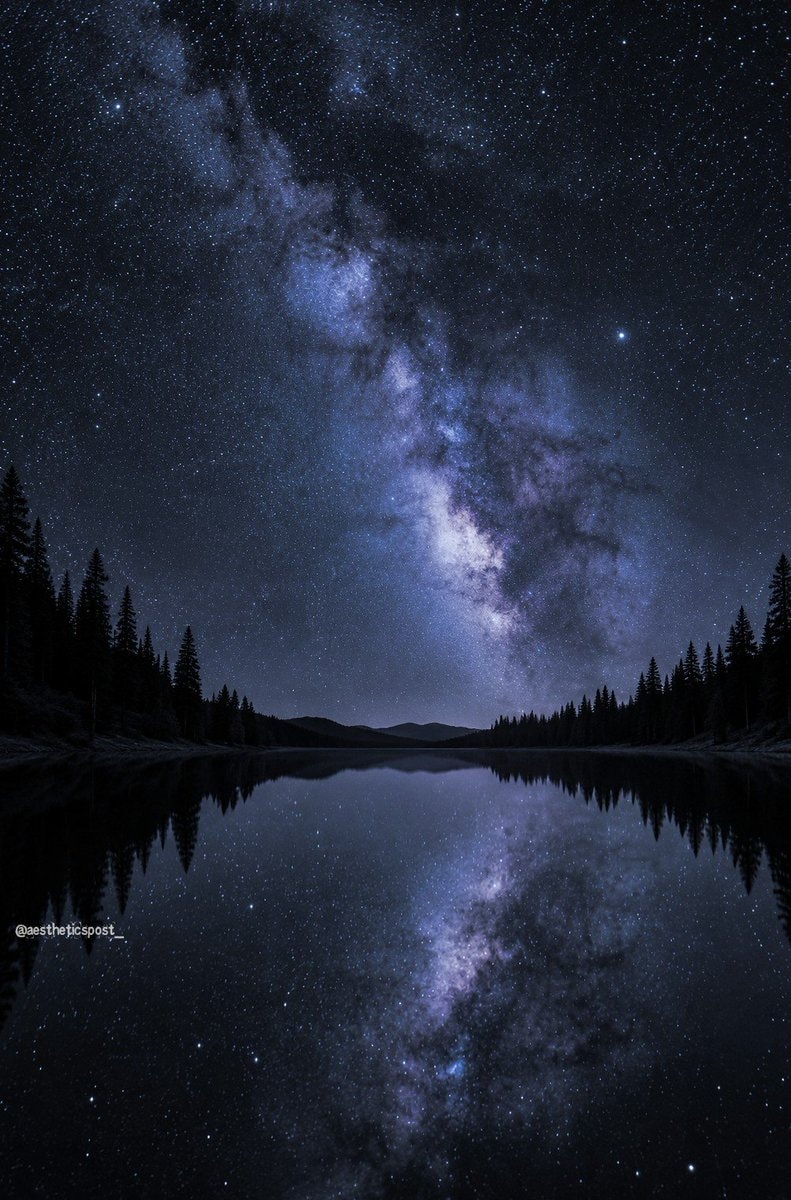 Milky Way over calm lake