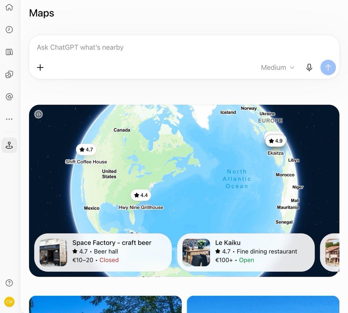ChatGPT Maps section