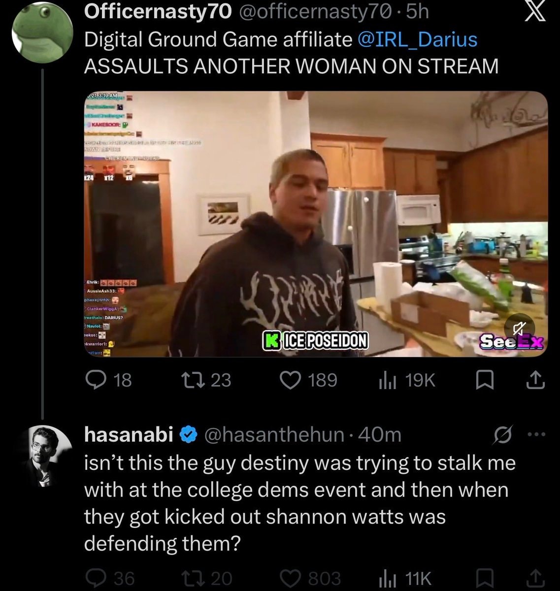Destiny Hasan fan Tillis threat dispute (photo 2 of 2)