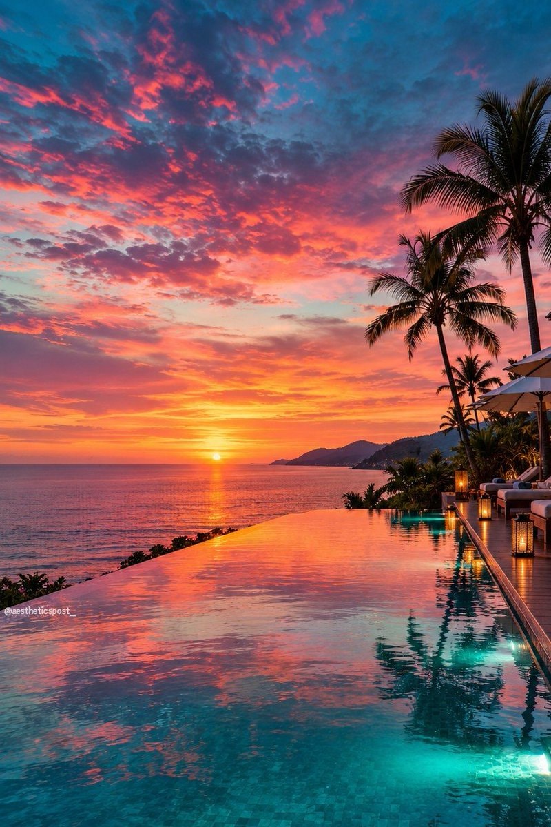 tropical sunset scene