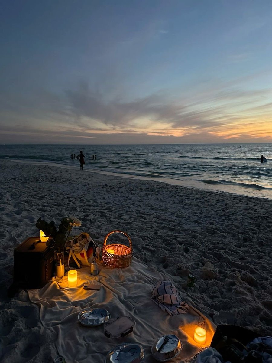 beach picnic at dusk