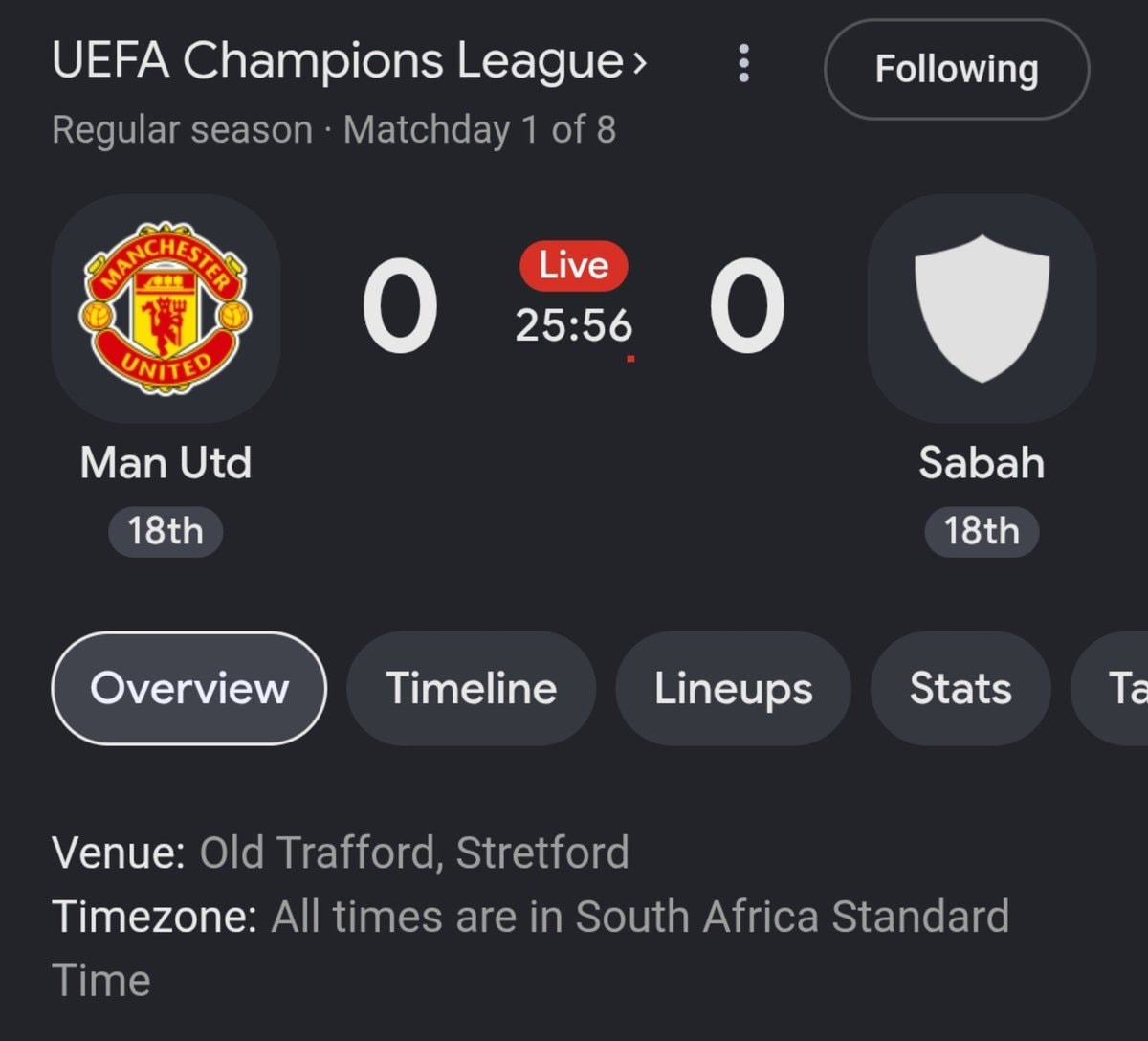 Man Utd vs Sabah Champions League Man Utd vs Sabah Champions League