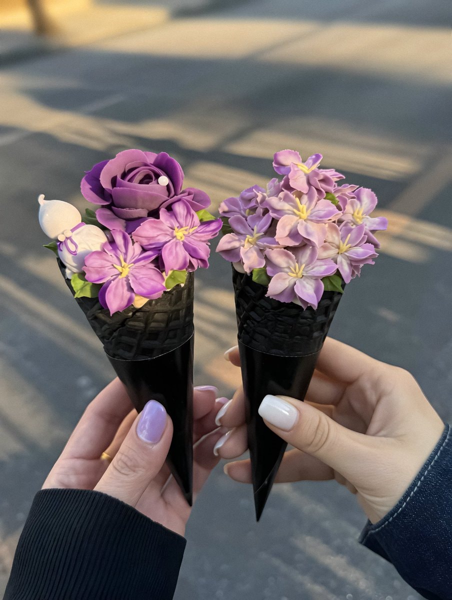 ice cream cones with flower decorations (photo 2 of 2)