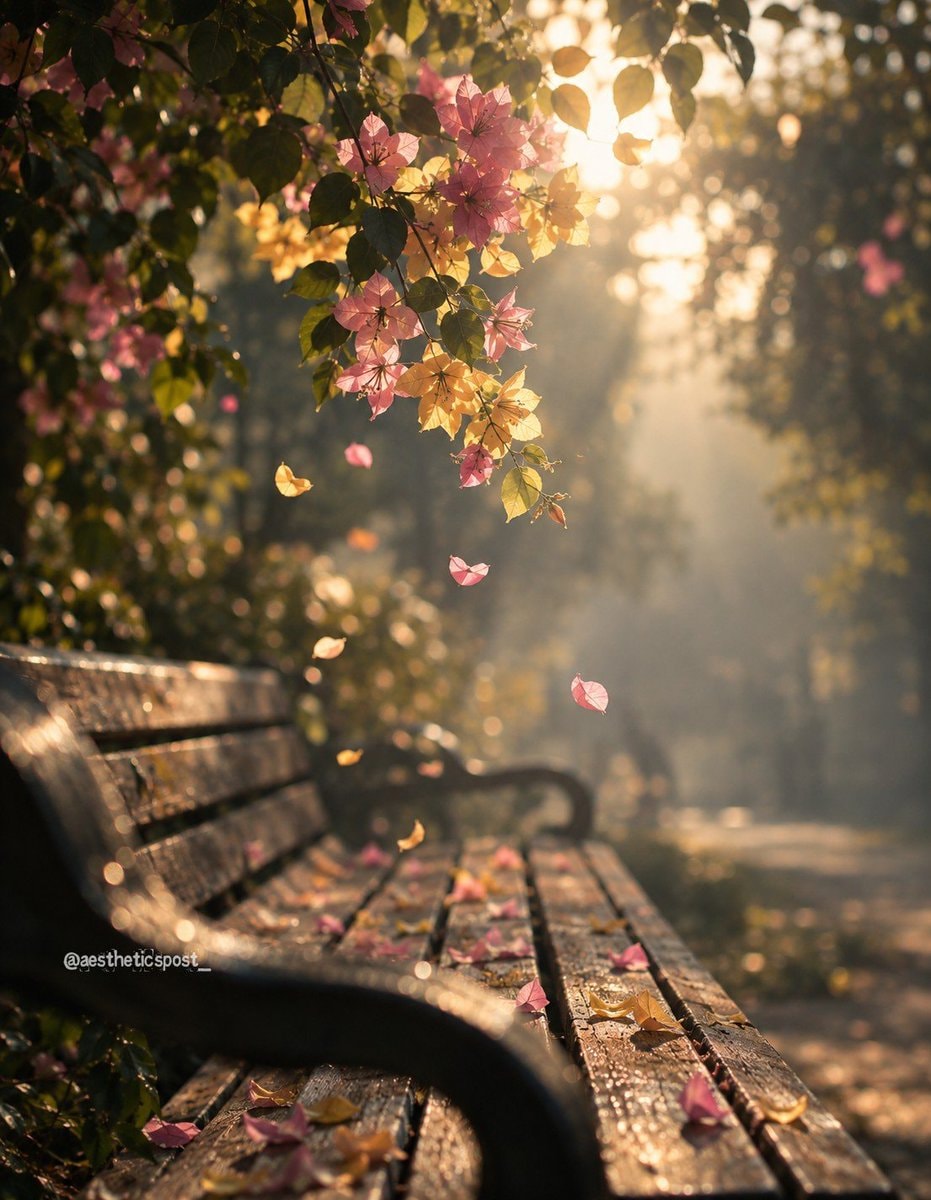 park bench in golden light