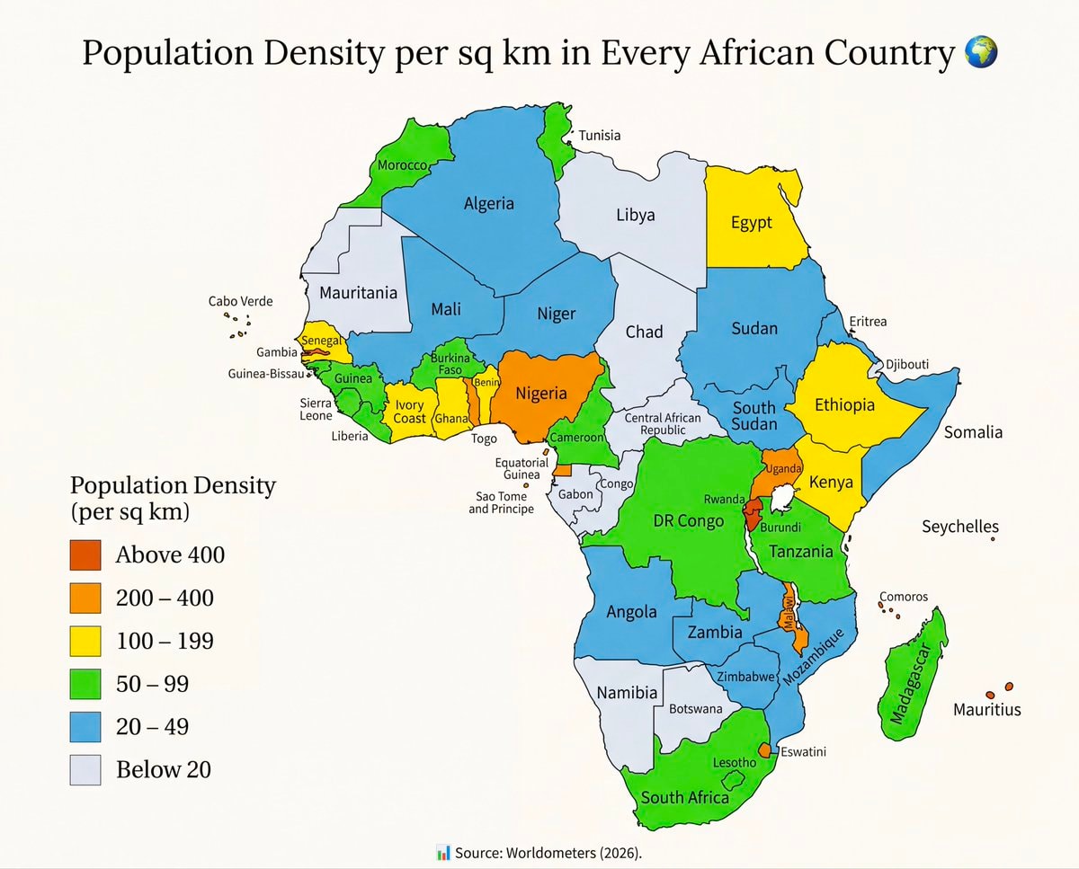 Africa population density by country