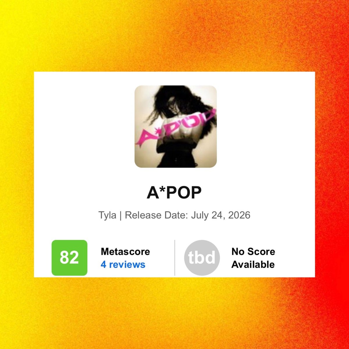 Tyla A*POP Metacritic 82 (photo 2 of 2)