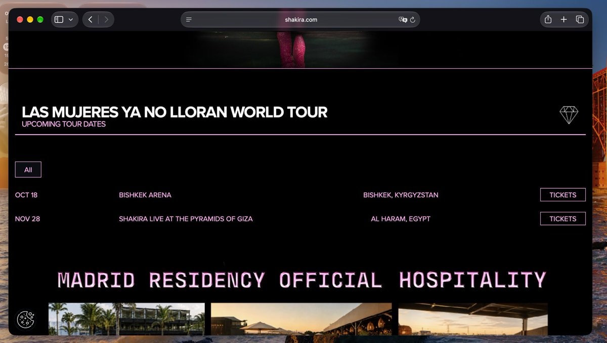 shakira.com screenshot