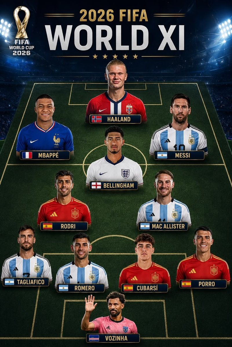 2026 FIFA World XI Haaland Mbappé Bellingham