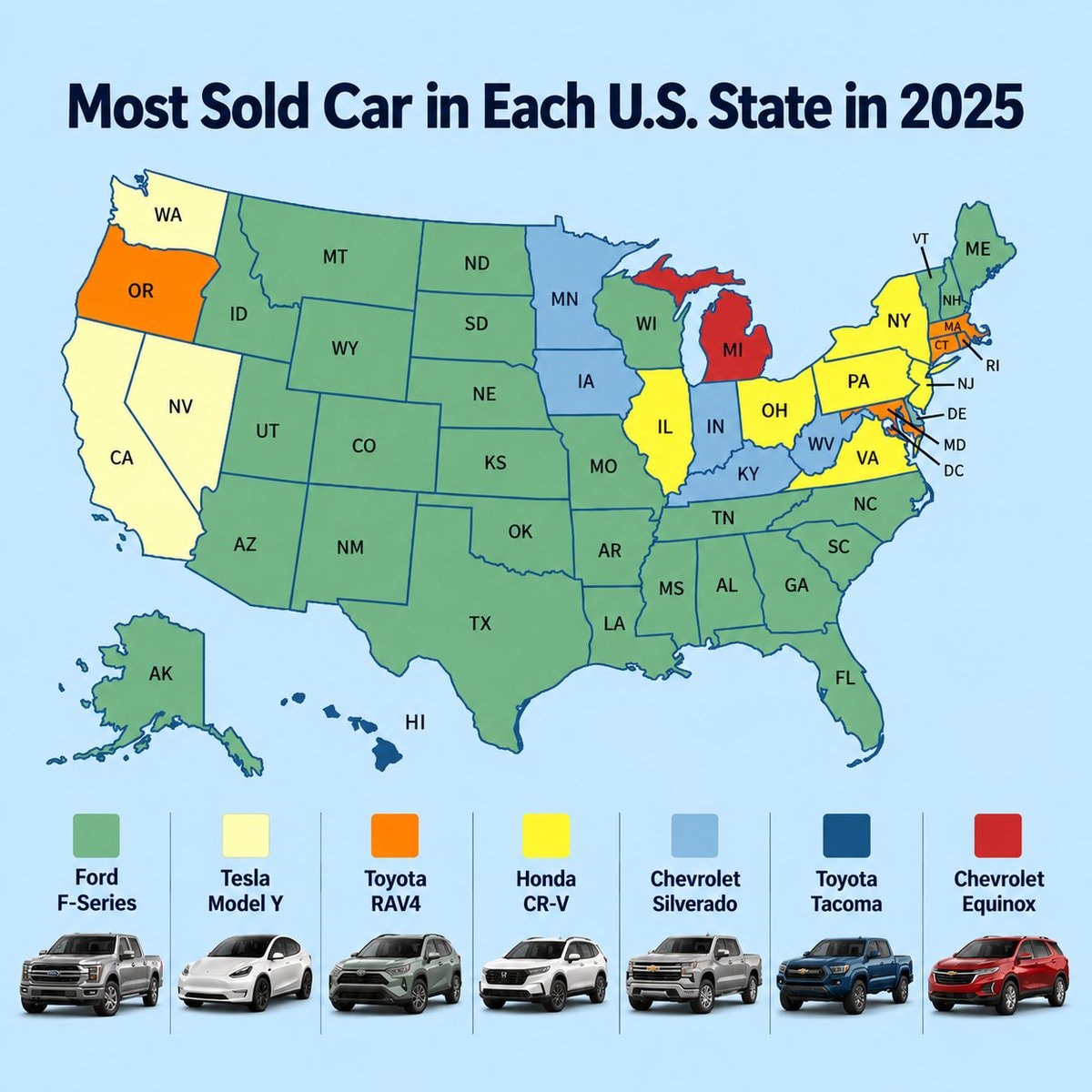 most sold car by U.S. State