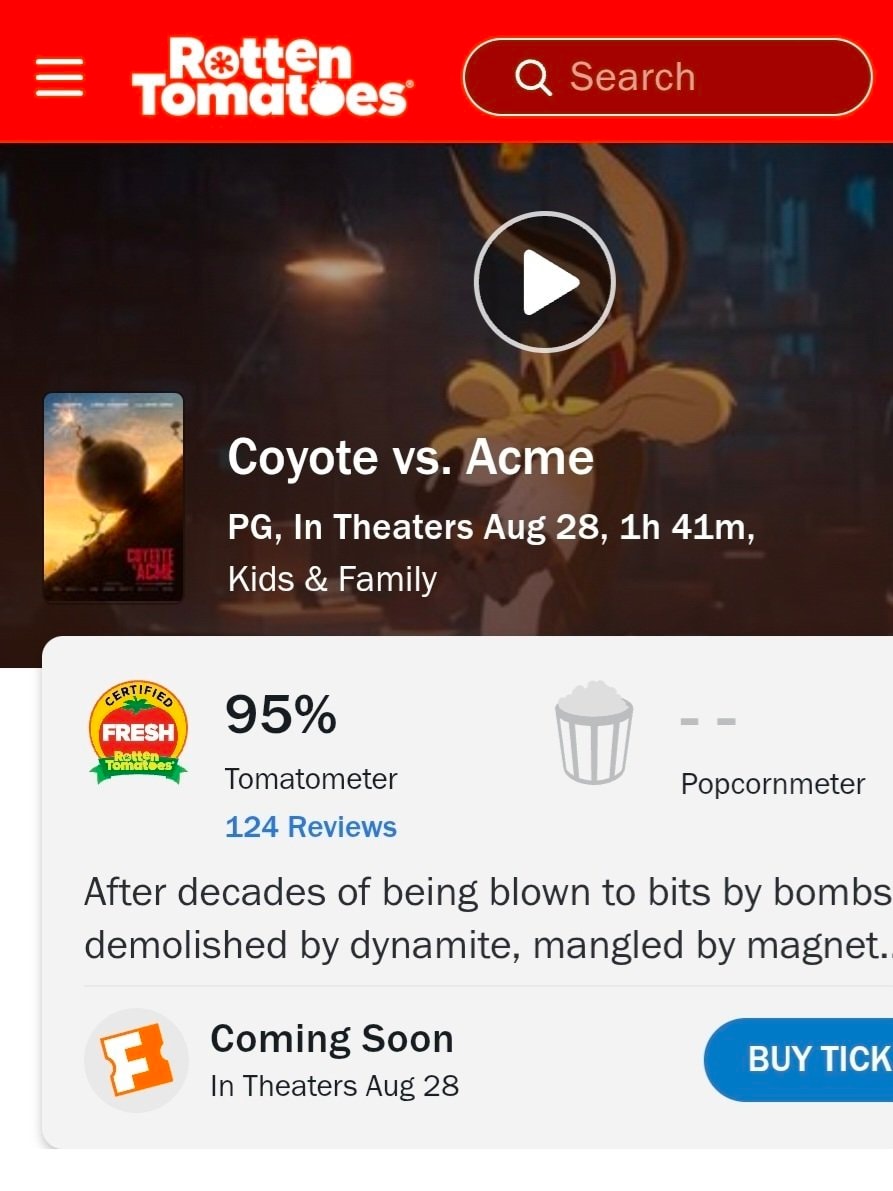 Coyote vs. Acme Rotten Tomatoes score (photo 2 of 2)