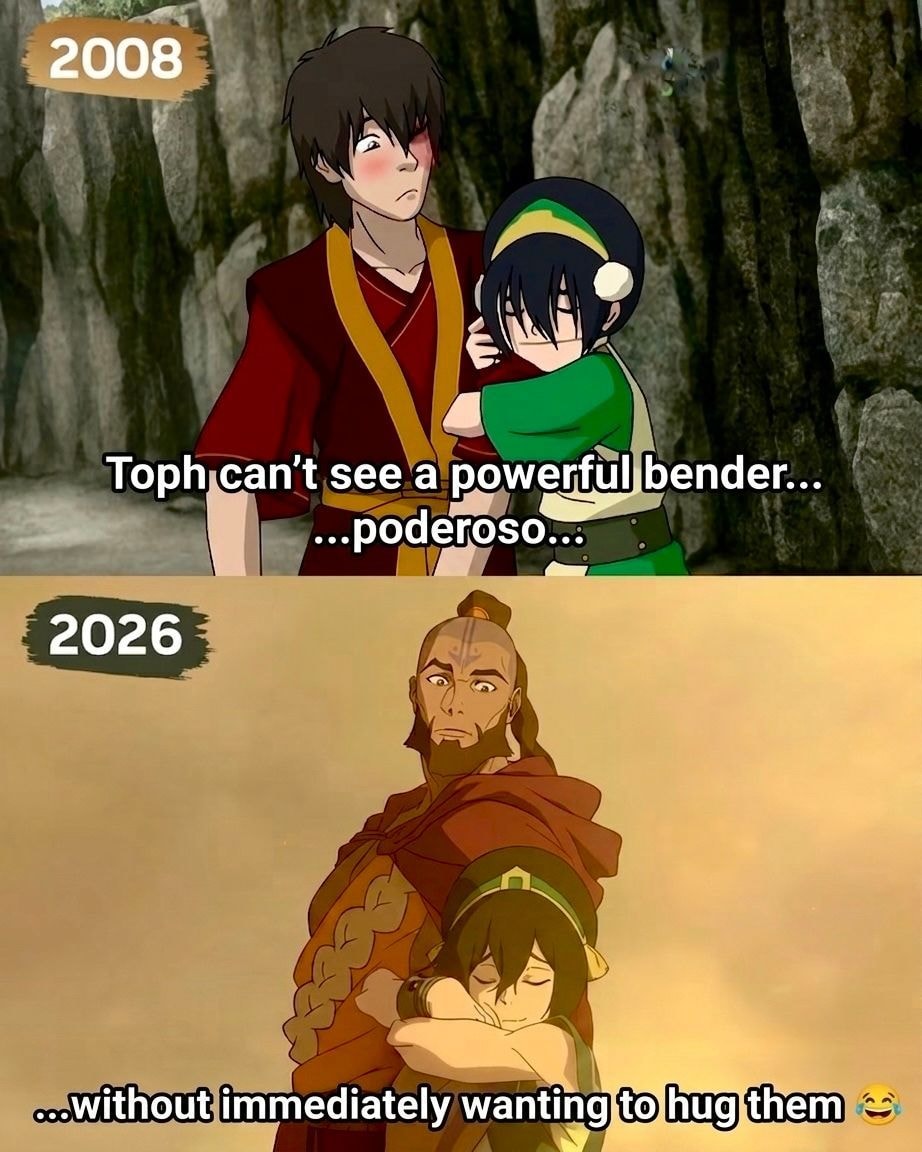 Toph hugging powerful benders meme
