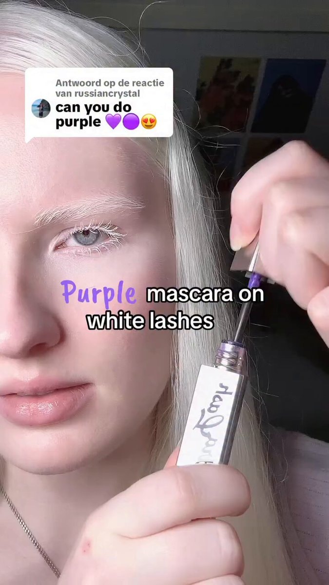 Purple mascara on white lashes 💜