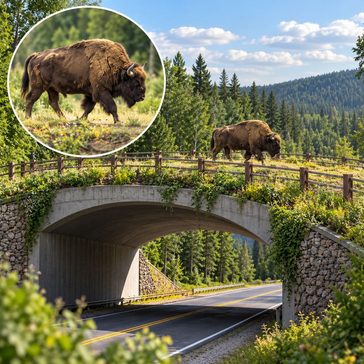 Wildlife bridges giving bison a safer crossing