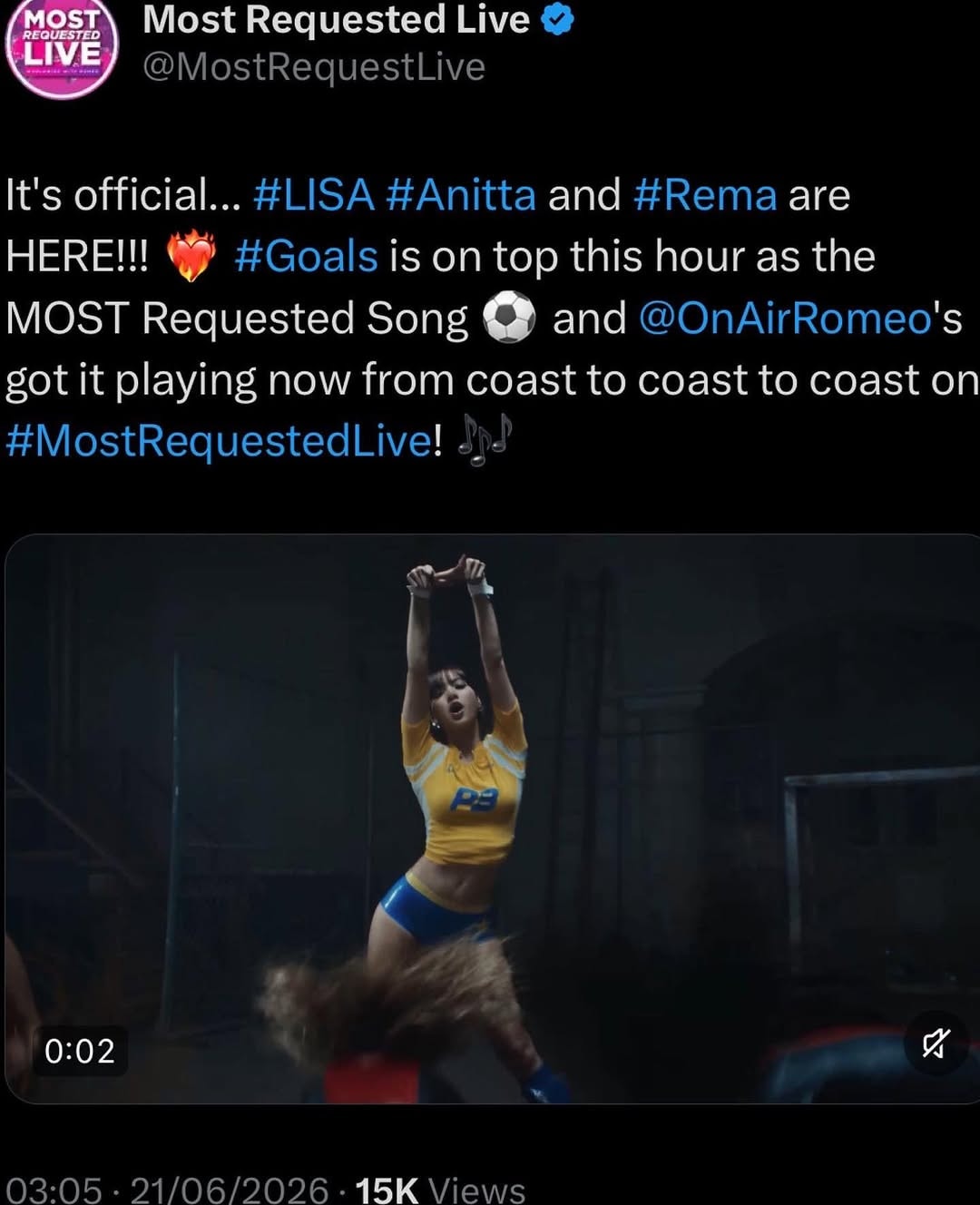 LISA Anitta Rema Goals MostRequested Live