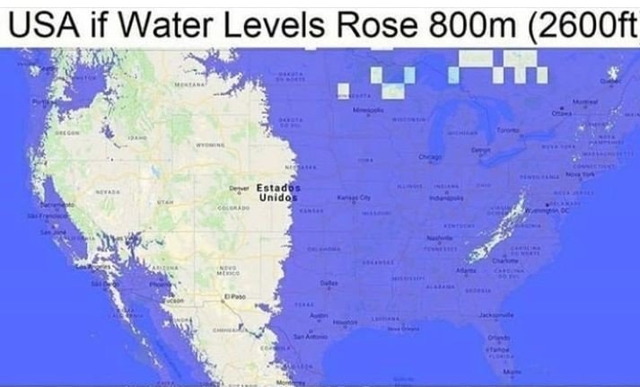 USA if water levels rose 800m