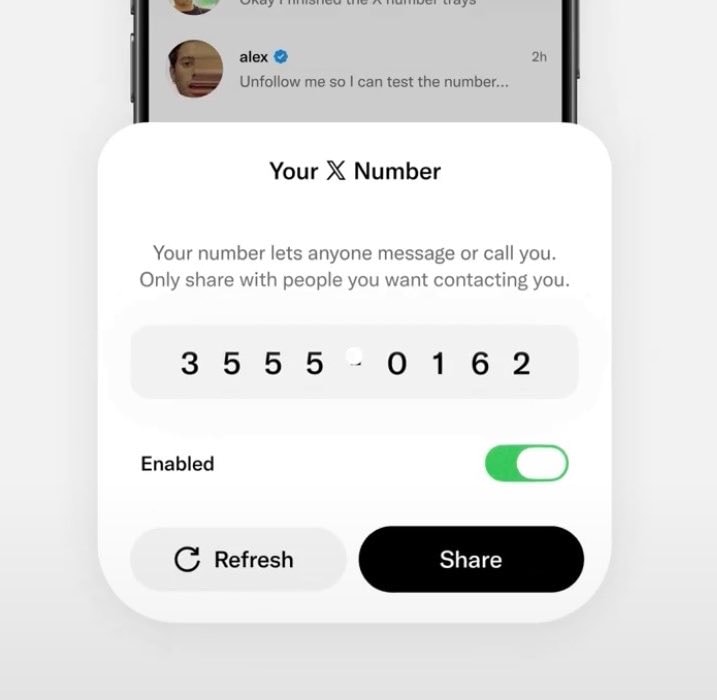 X Numbers feature interface