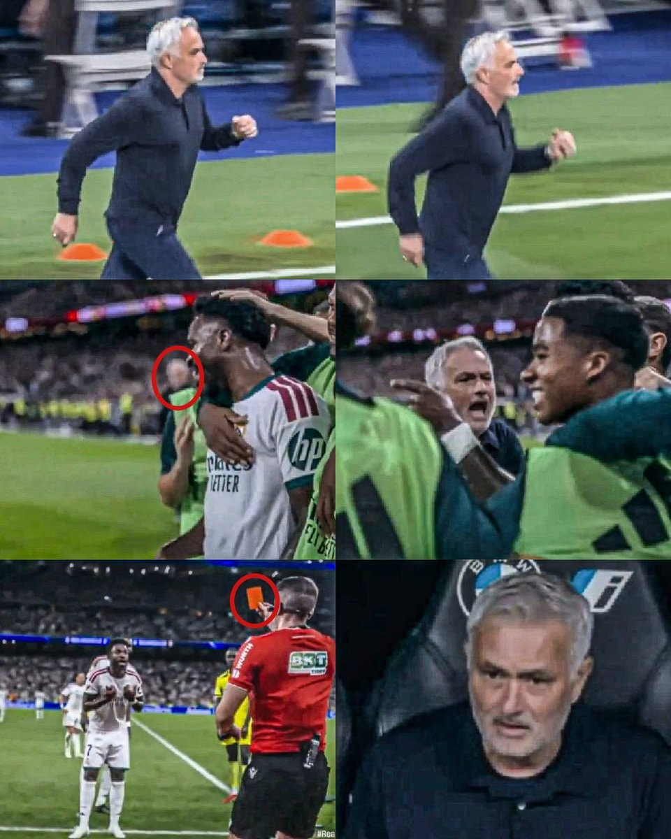 Mourinho celebrates with Vinicius then red card
