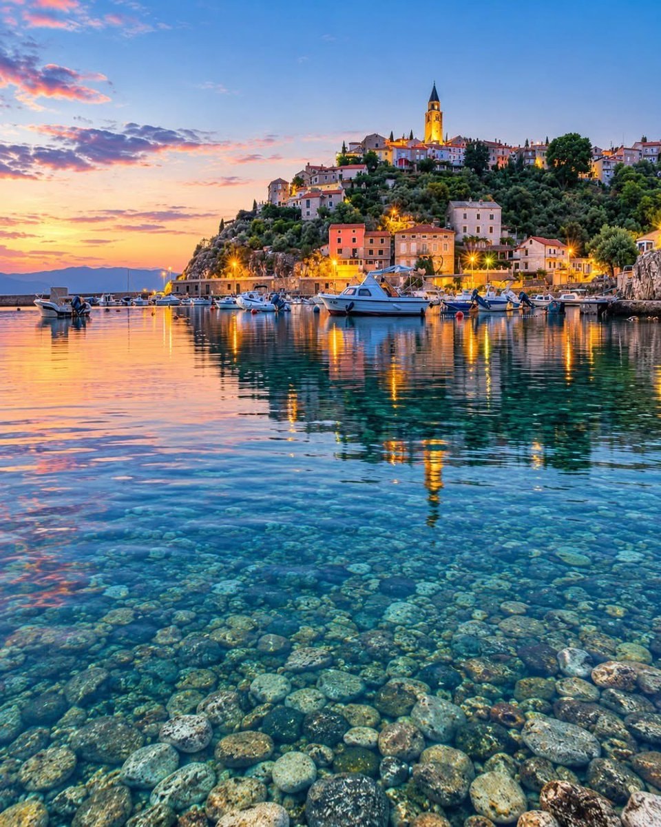 Krk Croatia coastal town at dusk