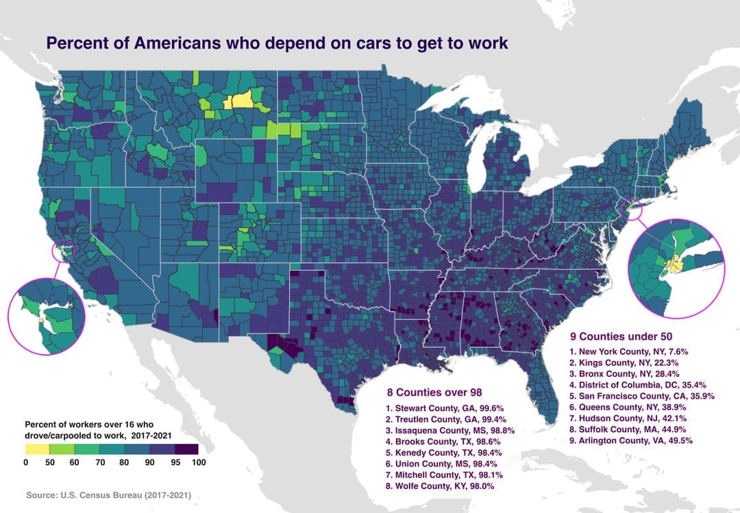 US car commute statistics map