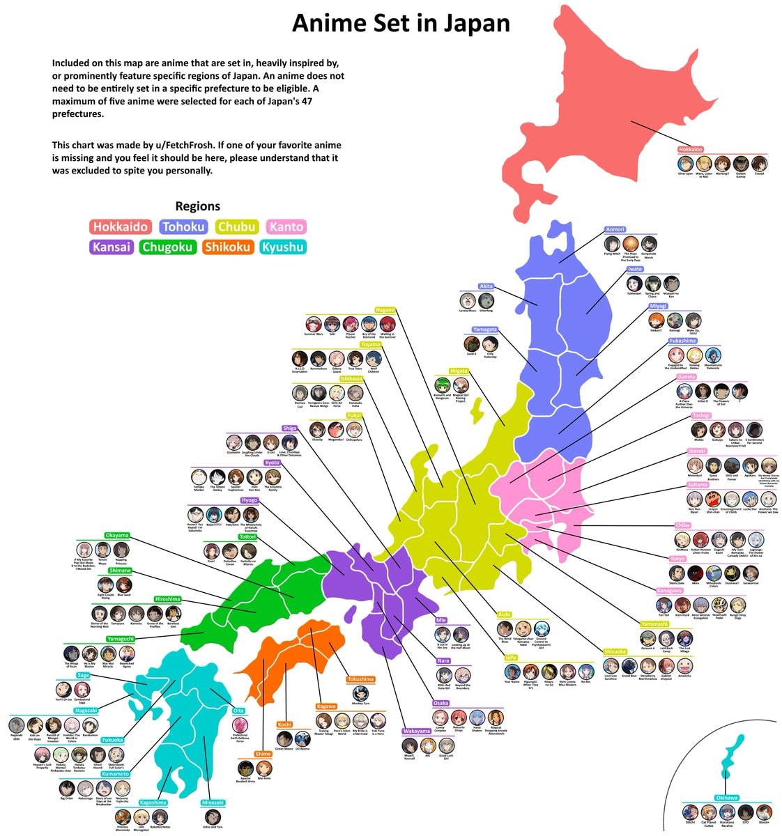 Anime locations across all Japanese prefectures
