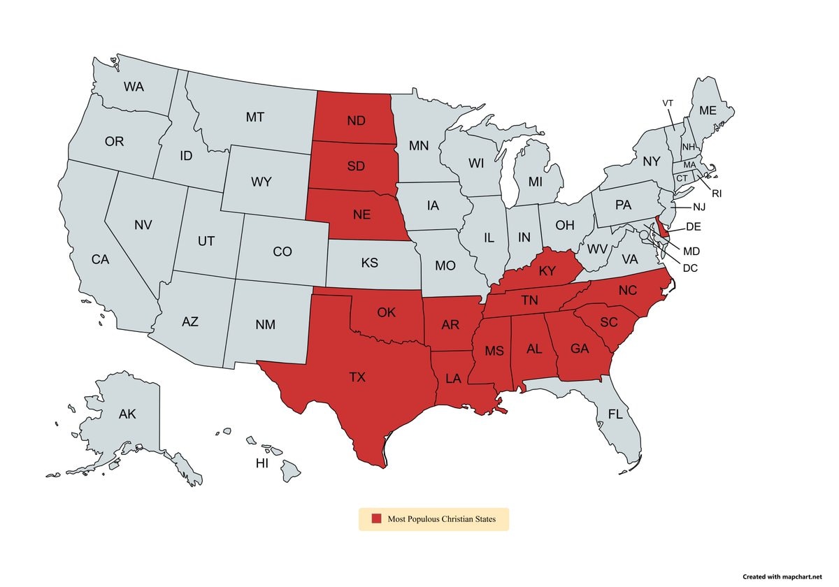 Most Populous Christian States in the USA Most Populous Christian States in the USA