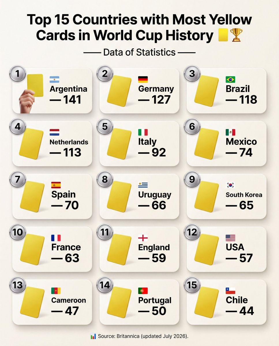 Most yellow cards in World Cup history Most yellow cards in World Cup history
