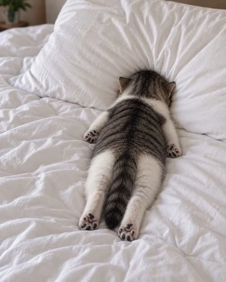 tiny tabby kitten on white duvet