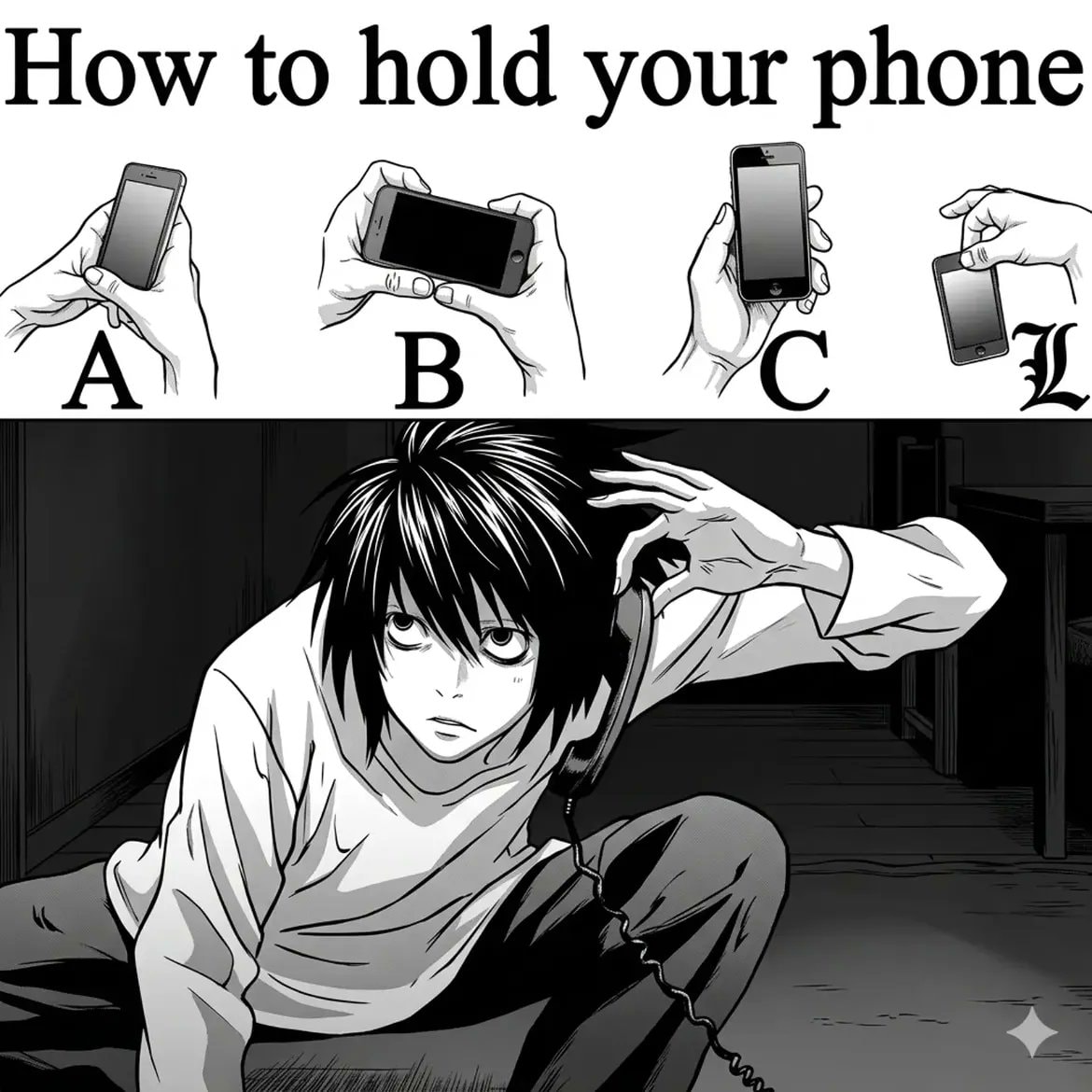 L Death Note phone hold meme