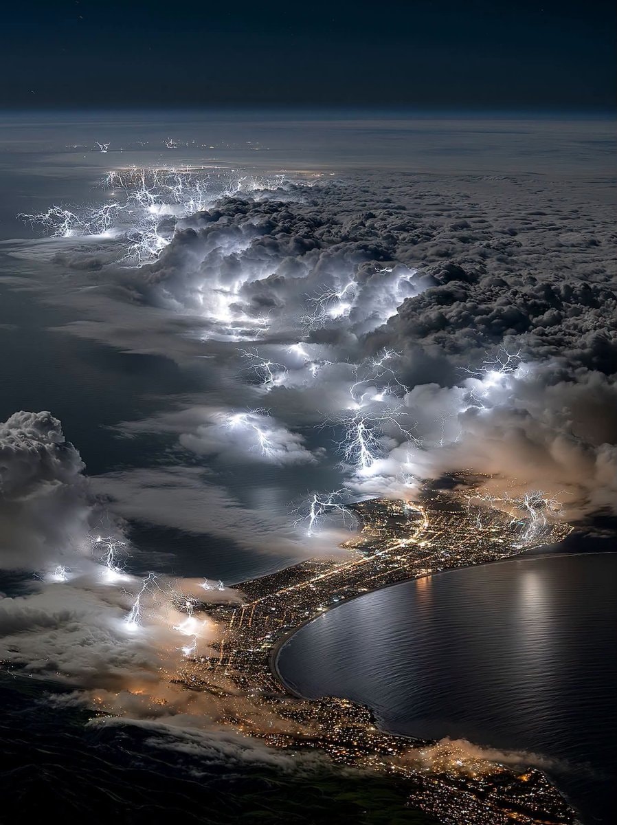 aerial view of lightning storm